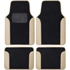 imageBDK Floor Mats for Cars TwoTone Carpet Car Floor Mats with Faux Leather Accents Automotive Floor Mat Set with BuiltIn Heel Pad Stylish Interior Car Accessories GrayBlack  Beige