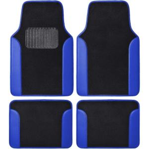 imageBDK Floor Mats for Cars TwoTone Carpet Car Floor Mats with Faux Leather Accents Automotive Floor Mat Set with BuiltIn Heel Pad Stylish Interior Car Accessories GrayBlack  Blue