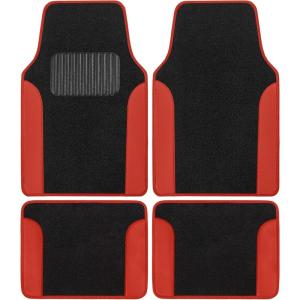 imageBDK Floor Mats for Cars TwoTone Carpet Car Floor Mats with Faux Leather Accents Automotive Floor Mat Set with BuiltIn Heel Pad Stylish Interior Car Accessories GrayBlack  Red