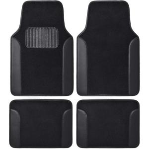 imageBDK Floor Mats for Cars TwoTone Carpet Car Floor Mats with Faux Leather Accents Automotive Floor Mat Set with BuiltIn Heel Pad Stylish Interior Car Accessories GrayAll Black