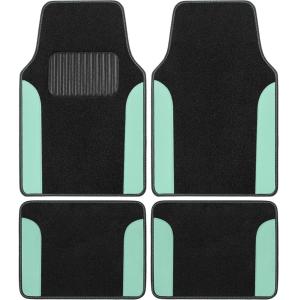 imageBDK Floor Mats for Cars TwoTone Carpet Car Floor Mats with Faux Leather Accents Automotive Floor Mat Set with BuiltIn Heel Pad Stylish Interior Car Accessories GrayBlack  Mint