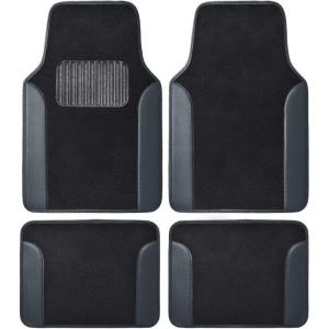imageBDK Floor Mats for Cars TwoTone Carpet Car Floor Mats with Faux Leather Accents Automotive Floor Mat Set with BuiltIn Heel Pad Stylish Interior Car Accessories GrayBlack  Gray