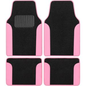 imageBDK Floor Mats for Cars TwoTone Carpet Car Floor Mats with Faux Leather Accents Automotive Floor Mat Set with BuiltIn Heel Pad Stylish Interior Car Accessories GrayBlack  Pink