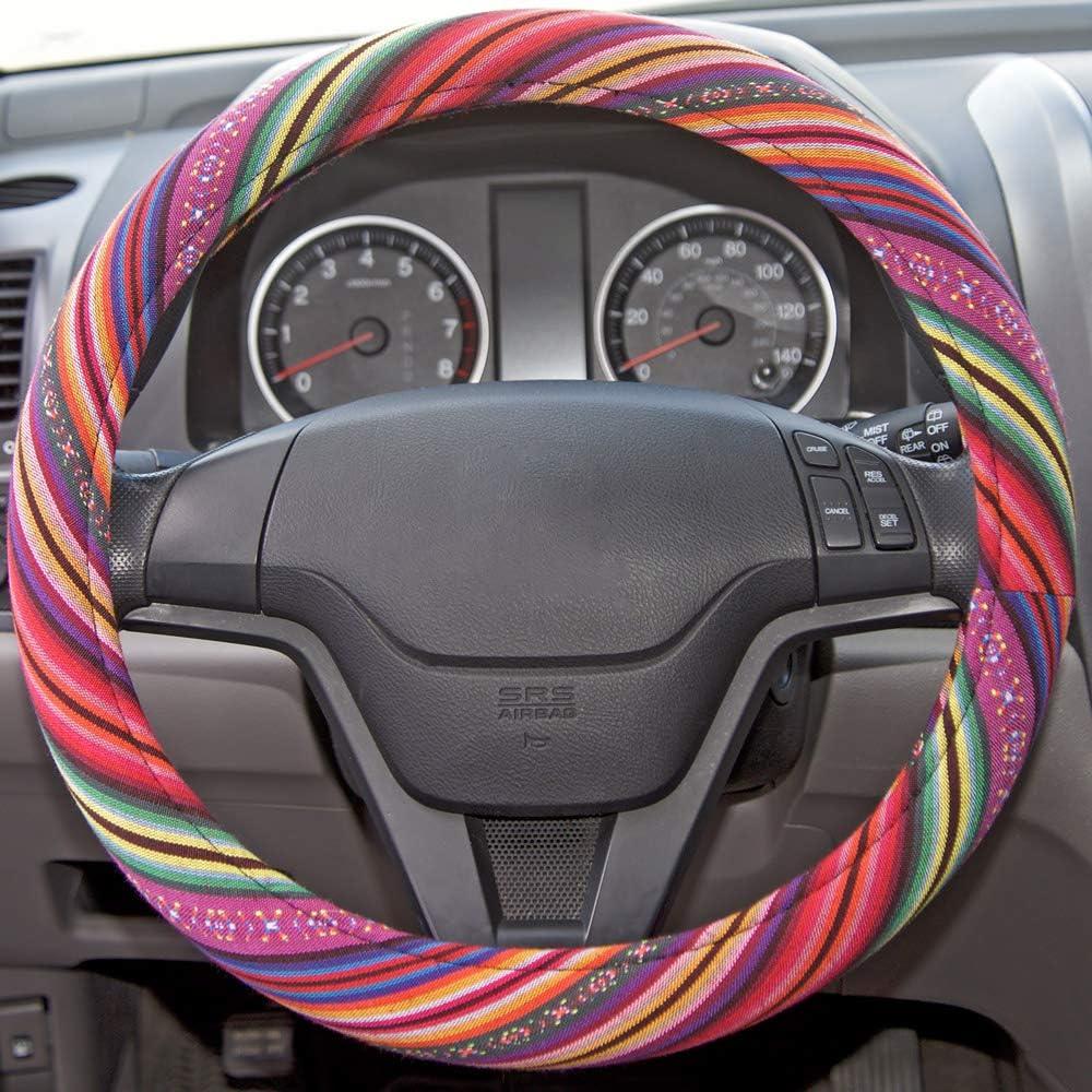 imageBDK Colorful Woven Boho Bohemian Hippie Style Steering Wheel Cover for Women  Fits Most Standard Wheel Sizes 14515 inch Colorful Patterns