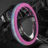 imageBDK Cute Iridescent Pink Steering Wheel Cover for Women Standard 15 inch Size Sparkle Faux Leather Car Steering Wheel Cover for Truck Van SUV Auto