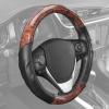 imageBDK Dark Wood Grain Car Steering Wheel Cover Standard 15 inch with Gray Faux Leather Grip Made to Fit Most Auto Truck Van SUV2 Tone  Black  Dark Wood Grain