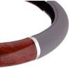 imageBDK Dark Wood Grain Car Steering Wheel Cover Standard 15 inch with Gray Faux Leather Grip Made to Fit Most Auto Truck Van SUVGray  Dark Wood