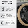 imageBDK Genuine Black Leather Steering Wheel Cover for Car Large 15516 inch  Ergonomic Comfort Grip for Men ampamp Women Car Steering Wheel Cover for Vehicles with Large Steering WheelsBeige