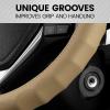 imageBDK Genuine Black Leather Steering Wheel Cover for Car Large 15516 inch  Ergonomic Comfort Grip for Men ampamp Women Car Steering Wheel Cover for Vehicles with Large Steering WheelsBeige