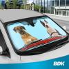 imageBDK Pink Flamingo Floatie Front Windshield Sunshade Accordion Folding Style Auto Shade for Car Truck SUV Van Blocks UV Rays Sun Visor Protector Easy Setup Keeps Your Vehicle Cool  58 x 27 inchesTwo Dogs