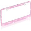 imageBDK Stainless Steel Yellow Gold Sparkly Sparkling Diamond Crystal Bling Premium License Plate Frame Metal Silver Rhinestone for Women Universal Size for Car Truck SUVPink
