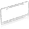 imageBDK Stainless Steel Yellow Gold Sparkly Sparkling Diamond Crystal Bling Premium License Plate Frame Metal Silver Rhinestone for Women Universal Size for Car Truck SUVSilver