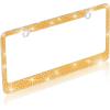 imageBDK Stainless Steel Yellow Gold Sparkly Sparkling Diamond Crystal Bling Premium License Plate Frame Metal Silver Rhinestone for Women Universal Size for Car Truck SUVGold