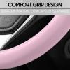 imageBDK Ultra Soft Gray Steering Wheel Cover Unisex Car Accessories NonSlip Comfy Soft Grip Faux Leather Auto Steering Wheel Cover for Cars Trucks Vans SUVs  Fits Standard 15quot Inch Steering WheelsSoft Pink