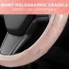 imagePink Holo Bling Steering Wheel Cover Standard 15 Inch Size Fits Most Vehicles Cute Shiny Crackle Car Steering Cover with Holographic Foil Glitter Like Detail Car Accessories for WomenPink Holo Bling