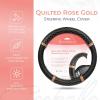 imagePink Holo Bling Steering Wheel Cover Standard 15 Inch Size Fits Most Vehicles Cute Shiny Crackle Car Steering Cover with Holographic Foil Glitter Like Detail Car Accessories for WomenRose Gold Quilted