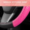 imagePink Holo Bling Steering Wheel Cover Standard 15 Inch Size Fits Most Vehicles Cute Shiny Crackle Car Steering Cover with Holographic Foil Glitter Like Detail Car Accessories for WomenPink Sequin Bling