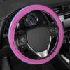 imageBDK Cute Iridescent Pink Steering Wheel Cover for Women Standard 15 inch Size Sparkle Faux Leather Car Steering Wheel Cover for Truck Van SUV Auto