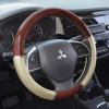 imageBDK Dark Wood Grain Car Steering Wheel Cover Standard 15 inch with Gray Faux Leather Grip Made to Fit Most Auto Truck Van SUVBeige  Dark Wood