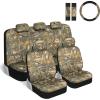 imageBDK Hunter Camo Car Seat Covers Full Set with Camo Steering Wheel Cover and Seat Belt Cover Pad  Forest Camouflage Pattern Automotive Front Seat ampamp Bench Back Seat Cover for Cars Trucks SUV