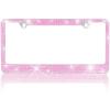 imageBDK Stainless Steel Yellow Gold Sparkly Sparkling Diamond Crystal Bling Premium License Plate Frame Metal Silver Rhinestone for Women Universal Size for Car Truck SUVPink