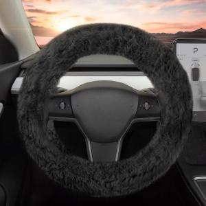 imageAspen Black Fuzzy Steering Wheel Cover for Women  Cute and Stylish Fluffy Fur Steering Wheel Cover for Cars Trucks Vans SUVs Universal Fit for Wheel Sizes 145 to 155 inchesBlack