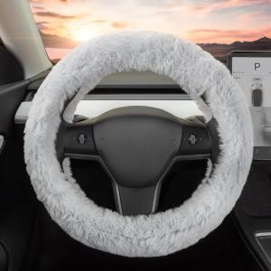 imageAspen Black Fuzzy Steering Wheel Cover for Women  Cute and Stylish Fluffy Fur Steering Wheel Cover for Cars Trucks Vans SUVs Universal Fit for Wheel Sizes 145 to 155 inchesGray