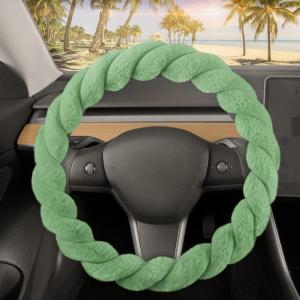 imageAspen Black Fuzzy Steering Wheel Cover for Women  Cute and Stylish Fluffy Fur Steering Wheel Cover for Cars Trucks Vans SUVs Universal Fit for Wheel Sizes 145 to 155 inchesSage Green