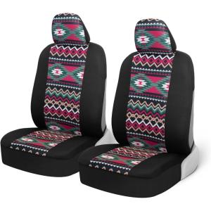 imageBDK Aztec Pattern Car Seat Covers for Front Seats 2Pack Geometric Print Front Seat Cover Set with Matching Headrest Sideless Design for Easy Installation Universal Fits Most Cars Trucks Vans SUVsInca Tocapu Pattern