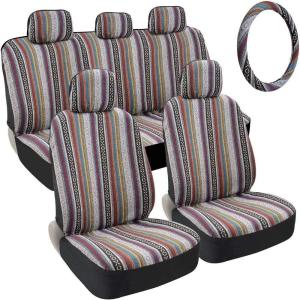 imageBDK Baja Saddle Blanket Car Seat Covers Full Set with Matching Steering Wheel Cover  Woven Saddle Blanket Seat Covers Mexican Blanket Seat Covers for Front ampamp Back Bench  Fits Most Car Truck ampamp SUVMulti Color with Steering Wheel Cover