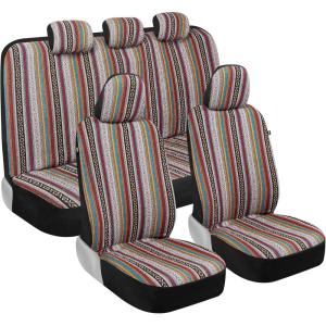 imageBDK Baja Saddle Blanket Car Seat Covers Full Set with Matching Steering Wheel Cover  Woven Saddle Blanket Seat Covers Mexican Blanket Seat Covers for Front ampamp Back Bench  Fits Most Car Truck ampamp SUVMulti Color
