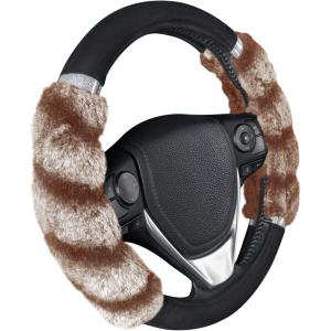 imageBDK Bear Fur Plush Steering Wheel Cover  Cute Faux Wool Protector for Women Girls Fits Wheels 14515 inch Gray  with EarsBrown with Glitter