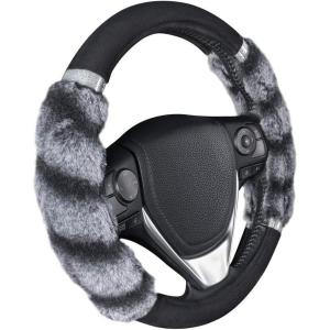 imageBDK Bear Fur Plush Steering Wheel Cover  Cute Faux Wool Protector for Women Girls Fits Wheels 14515 inch Gray  with EarsGray with Glitter