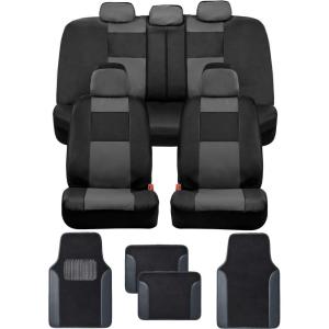 imageBDK Beige Faux Leather Car Seat Covers Full Set with Matching Carpet Car Floor Mats  Universal Front ampamp Back Bench Car Seat Protector ampamp Car Mats Full Set for SUV ampamp Truck Automotive Interior LinerCharcoal
