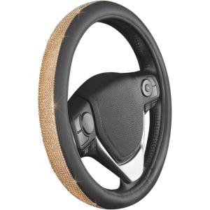 imageBDK Bling Bling Glitter Diamond Leather Steering Wheel Cover with 9 Rows Crystal Rhinestones Universal Fit 145155 Inch for WomenGirls Bling Crystal Diamonds  GoldBling Crystal Diamonds  Gold