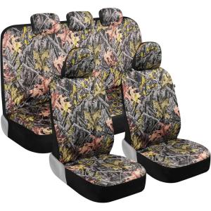 imageBDK Camo Car Full Set  Realistic Green Forest Camouflage Automotive Front ampamp Bench Back Seat Cover Camoflauge Interior Protectors for Auto Truck Van ampamp SUVSeat Cover Set