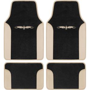 imageBDK Fresh Carpet Floor Mats Color Tribal Tattoo Design Vinyl Trim for Car Sedan Truck SUV Front ampamp Rear Set of 4 Universal FitTattoo Beige