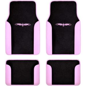 imageBDK Fresh Carpet Floor Mats Color Tribal Tattoo Design Vinyl Trim for Car Sedan Truck SUV Front ampamp Rear Set of 4 Universal FitTribal Pink