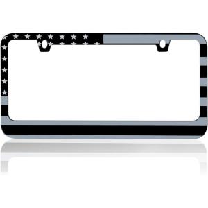 imageBDK Heavy Duty RustProof StainlessSteel Metal USA United States Flag Rhinestone Sparkly Sparkling Diamond Crystal Bling License Plate Frame Universal Size for Car Truck SUVBW Flag