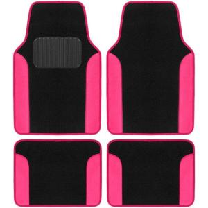 imageBDK Hot Pink Carpet  TwoTone Faux Leather Automotive Floor Mats Included AntiSlip Features and Builtin Heel Pad Stylish Floor Mats for Cars Truck Van SUVHot Pink
