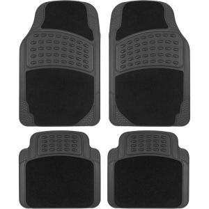 imageBDK HybridMat Automotive Rubber ampamp Carpet Floor Mats Front ampamp Rear Seat Mat Set of Interior Liners for Car Sedan SUV Van Heavy Duty All Weather SemiTrim to Fit Black