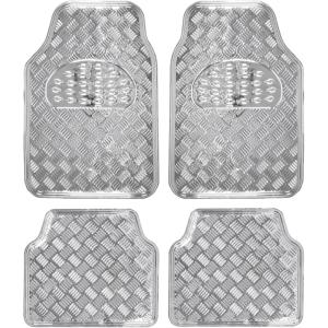 imageBDK Metallic Chrome Car Floor Mats AllWeather Universal Fit Automotive Floor Mats for Cars SUVs Floor Mats for Trucks Car Mats Full Set Front ampamp Rear NonSlip Backing  SilverSilver