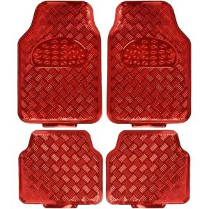 imageBDK Metallic Chrome Car Floor Mats AllWeather Universal Fit Automotive Floor Mats for Cars SUVs Floor Mats for Trucks Car Mats Full Set Front ampamp Rear NonSlip Backing  SilverRed