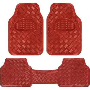 imageBDK Metallic Chrome Car Floor Mats AllWeather Universal Fit Automotive Floor Mats for Cars SUVs Floor Mats for Trucks Car Mats Full Set Front ampamp Rear NonSlip Backing  SilverMetallic Red