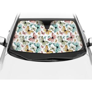 imageBDK Pink Flamingo Floatie Front Windshield Sunshade Accordion Folding Style Auto Shade for Car Truck SUV Van Blocks UV Rays Sun Visor Protector Easy Setup Keeps Your Vehicle Cool  58 x 27 inchesMulticolor