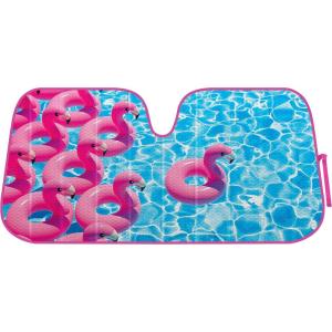 imageBDK Pink Flamingo Floatie Front Windshield Sunshade Accordion Folding Style Auto Shade for Car Truck SUV Van Blocks UV Rays Sun Visor Protector Easy Setup Keeps Your Vehicle Cool  58 x 27 inchesPool Flamingo Float
