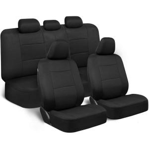 imageBDK PolyPro Seat Covers Full Set in Beige on Black  Front and Rear Split Bench Seat Covers for Cars Easy to Install  Car Accessories for Auto Trucks Van SUVSolid Black