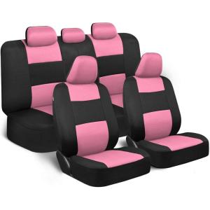 imageBDK PolyPro Seat Covers Full Set in Beige on Black  Front and Rear Split Bench Seat Covers for Cars Easy to Install  Car Accessories for Auto Trucks Van SUVPink