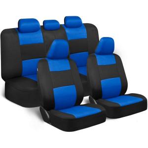 imageBDK PolyPro Seat Covers Full Set in Beige on Black  Front and Rear Split Bench Seat Covers for Cars Easy to Install  Car Accessories for Auto Trucks Van SUVBlue