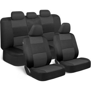 imageBDK PolyPro Seat Covers Full Set in Beige on Black  Front and Rear Split Bench Seat Covers for Cars Easy to Install  Car Accessories for Auto Trucks Van SUVCharcoal Gray